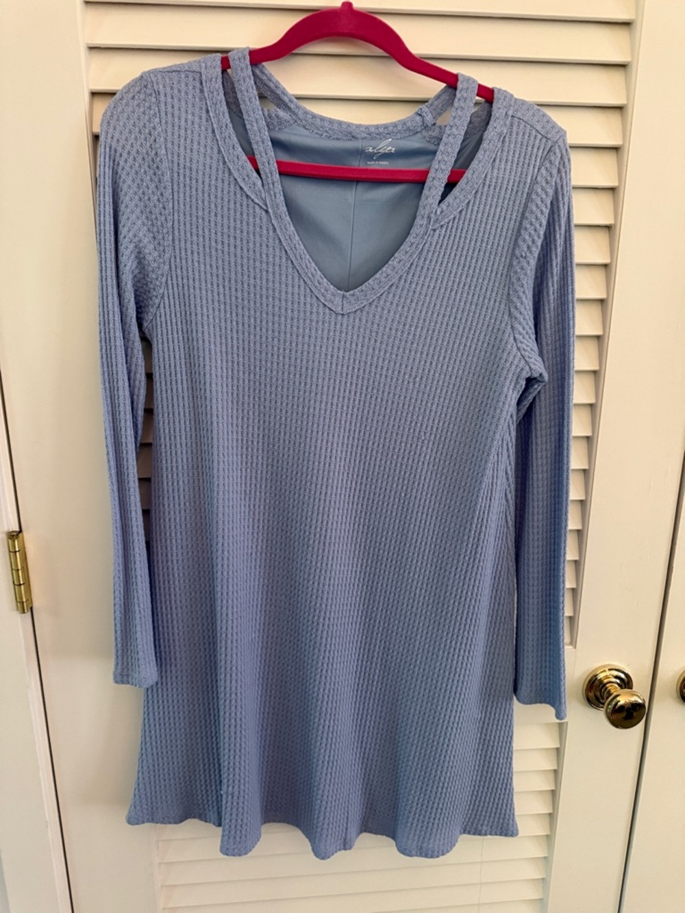 Alya Light Blue V-Neck Long Sleeve Knit Dress
